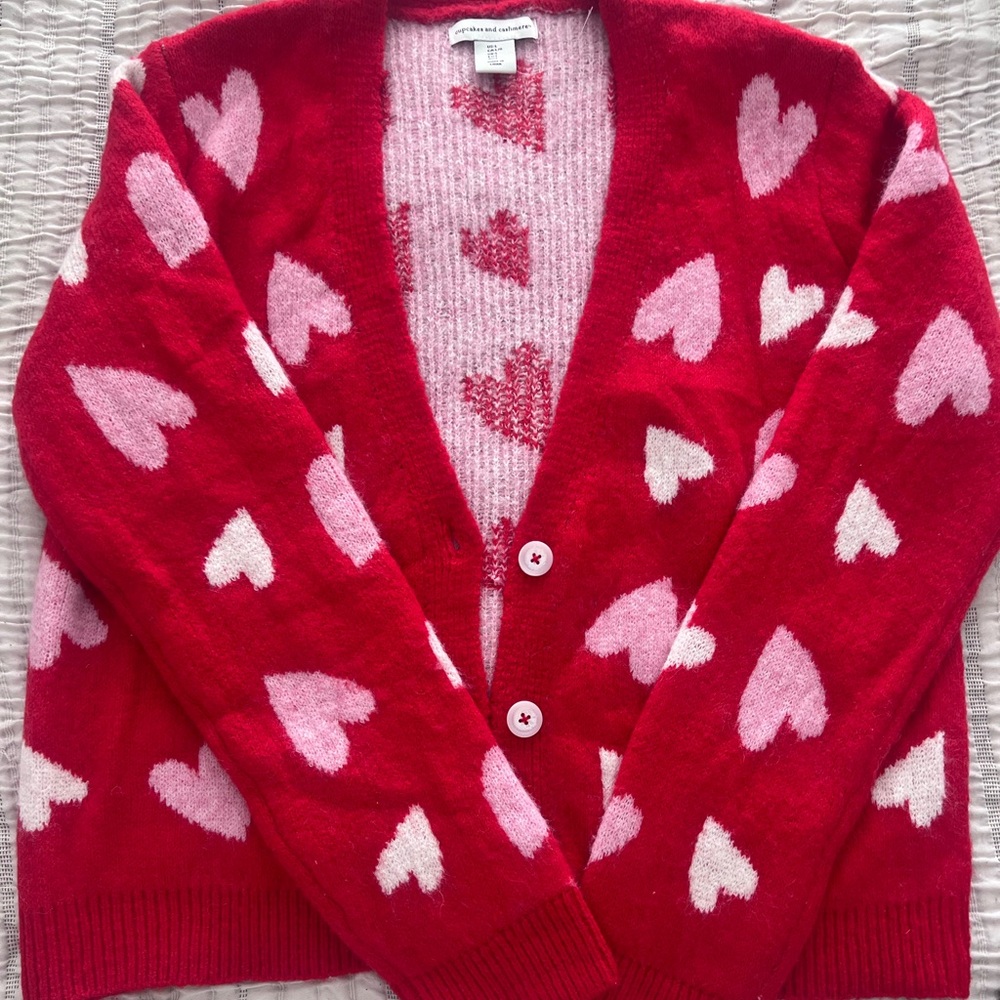 cupcakes & cashmere Red and Pink Heart Cardigan